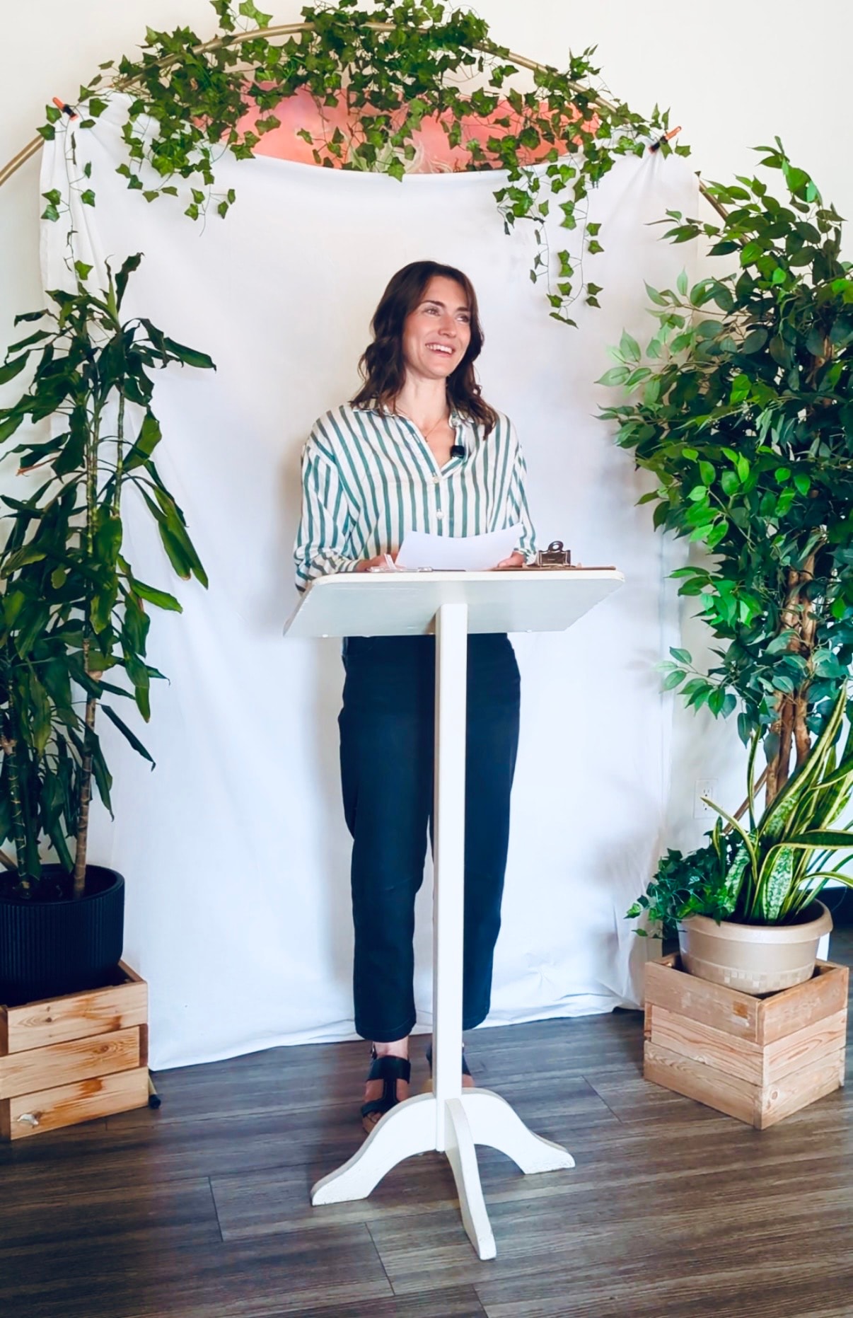 Megan speaking at a MegaMindful Living community event